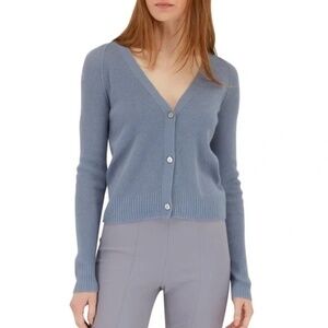 Unworn Vince Cashmere Fine Ribbed V-Neck Cardigan in Blue